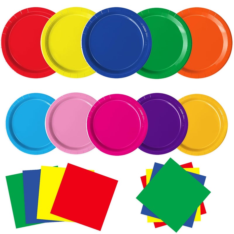 Oigco 60 PCS Colorful Paper Plates, Pastel Plates and Napkins, Rainbow Disposable Tableware for Birthday, Picnic, Baby Shower, Holidays, 10 Colors - Image 1